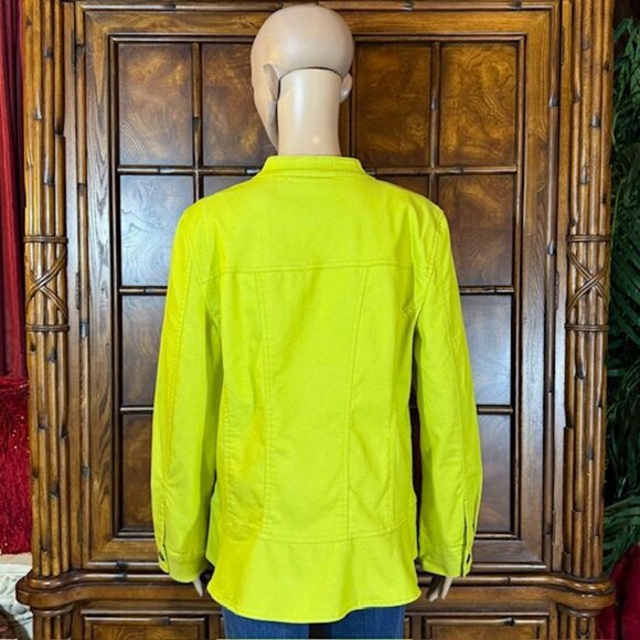 NWOT Nina Leonard Chartreuse Stretch Cotton Blend Peplum Hem Denim Jacket - Picture 3 of 10